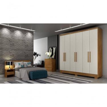 Imagem de Guarda Roupa Solteiro Com Pés 6 Portas 4 Gavetas - Milly-cumaru Off White - Móveis Horizonte