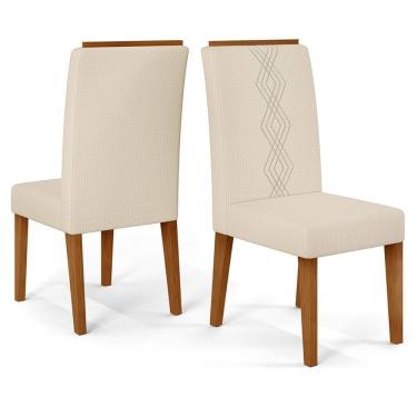 Imagem de Kit 2 Cadeiras De Jantar Estofadas Yasmin Dj Moveis Linho Neve Freijo