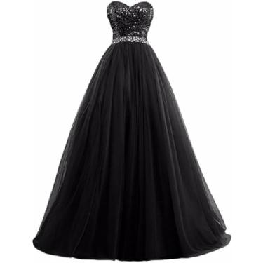 Imagem de Vestidos Das Damas De Honra Do Vestido De Baile De Baile, Parte Superior Do Tubo Lantejoulas Longo Frisado Vestido Do Banquete Do Partido, Vestidos De Esfera Formais Do Casamento, Black, 30