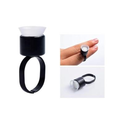 Imagem de HOTWE Anéis de copo de tinta, tampas de anel de pigmento com esponja para maquiagem semipermanente de microblading, suporte de copos de plástico de cola de tinta para delineador de cílios, suprimentos