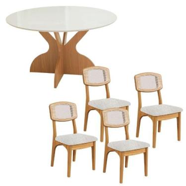 Imagem de Mesa de Jantar 1,35m Tampo de Vidro c/ 4 Cadeiras 100% MDF - Dalla Cos