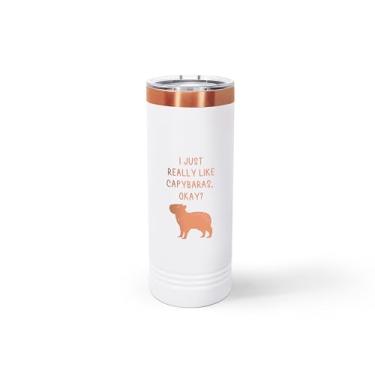 Imagem de SpreadPassion Copo skinny de parede dupla com tema Capybara de 623 g, eu realmente gosto de copos de aço inoxidável capivaras, copo isolado de 590 ml, ideia de presente de aniversário de Natal (branco