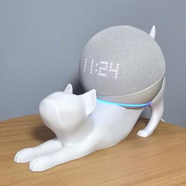 Imagem de Suporte Alexa Echo Dot 4 e Dot 5. Tema GATO. Presente, decoração, som, stand de mesa Amazon, música, hobbie