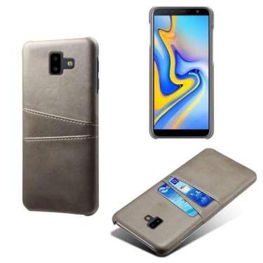 Imagem de Capas Compatível com Samsung Galaxy J6 Prime,Caso de couro PU-Tampa de telefone a prova de choque com 2 slots de cartão,Proteção anti-impressão digital e anti-gota-Grey