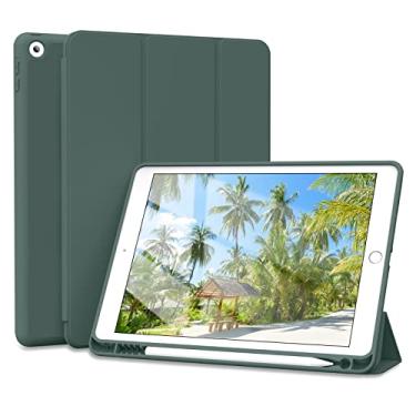 Imagem de JKSML Capa para iPad 9ª geração 2021/iPad 8ª geração 2020/iPad 7ª geração 2019, capa protetora com suporte de lápis para iPad 9/8/7, capa para iPad de 10,2 polegadas, hibernar/despertar automático, verde escuro