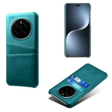 Imagem de Capas Compatível com Honor Magic7 Pro,Caso de couro PU-Tampa de telefone a prova de choque com 2 slots de cartão,Proteção anti-impressão digital e anti-gota-Green