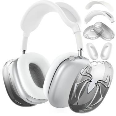 Imagem de [4 em 1] Capa para AirPods Max (2024/2020) Capa para fone de ouvido/capa para fones de ouvido com emblemas cromados de aranha 3D para fones de ouvido Apple AirPods Max (cor gradiente)