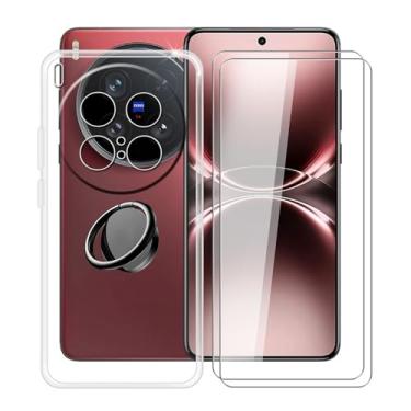 Imagem de YQINHHME Capa transparente para Vivo X200 Ultra (6,8 polegadas) com 2 protetores de tela + suporte magnético de anel de 360°, capa protetora fina à prova de choque capa de telefone de silicone macio
