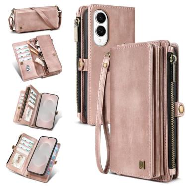 Imagem de QIXIU Capa carteira para Samsung Galaxy S25 Edge (comporta batom, fones de ouvido, etc.), capa de telefone magnética portátil multifuncional de couro sintético com bloqueio RFID, alça de ombro e alça