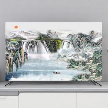 Imagem de Capa de TV interna Capa universal contra poeira para TV LCD/LED/curva/montada na parede, protetor de tela com impressão artística europeia, tecido ultramacio, anti-arranhões-Mountain2||45-48 polegadas