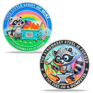 Imagem de BHealthLife Moeda colorida do Desafio de Fogo do Lixeira - Moeda Motivacional de Guaxinim Fofo - Medalhão Novidade para Funcionários Presentes Inspiradores para Mulheres Colegas de Trabalho Amigas