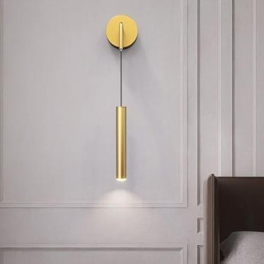 Imagem de GZZBMY Iluminação de parede LED moderna comprimento ajustável arandelas de metal alumínio acrílico luminária de parede interior para sala de estar restaurante quarto decoração de cabeceira (ouro, luz