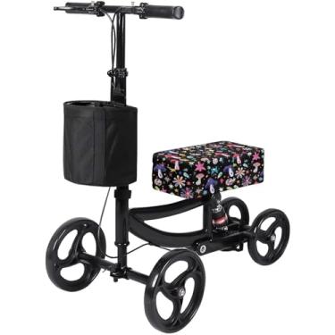 Imagem de LedBack Joelho Scooter Capa de Almofada Joelho Scooter Acessórios Universal Fit Joelho Scooter para Adultos, Cogumelo Estrelas Coloridas Joelheira Almofada com Elástico e Cordão