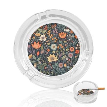 Imagem de Cinzeiro de vidro de cristal de flores de muitas cores, cinzeiro redondo para fumar de vidro resistente, portátil, decorativo, moderno, para uso em casa, escritório, interior, exterior, pátio