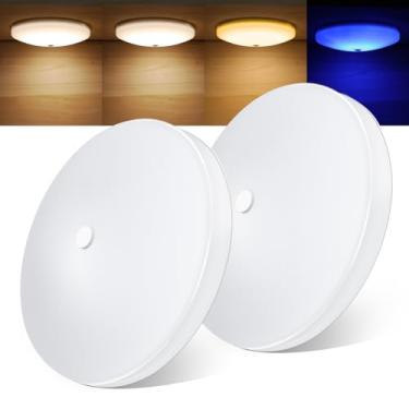 Imagem de Obeaming Luzes de teto interiores 3CCT RV de 4,5 polegadas 3000K/4500K/6000K comutável com luz noturna azul 12V RV LED Puck Light para motorhome trailer trailer barco, montagem em superfície com