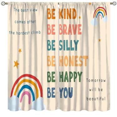 Imagem de VUMIVI Citações infantis cortinas blackout coloridas desenho animado arco-íris estrelas palavras positivas tratamentos de janela para quarto de bebê meninas berçário sala de aula 107 cm L x 160 cm C
