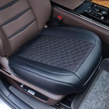 Imagem de Capas de assento de carro Suninbox, 2 unidades de capas de assento automotivo universais, capa protetora de assento de assento de carro de seda gelada [Couro carbonizado] capas de assento inferior (preto 2 peças assento frontal)
