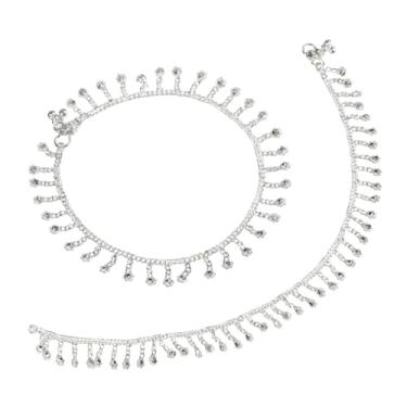 Imagem de Efulgenz Berloque indiano de prata com pingente de sino, corrente de borla, conjunto de braceletes, joia de pé Payal, Metal Cristal Strass, não conhecido,