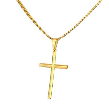 Imagem de Colar Masculino 4mm 60cm Ouro 18k com Pingente Cruz Palito Design Elegante