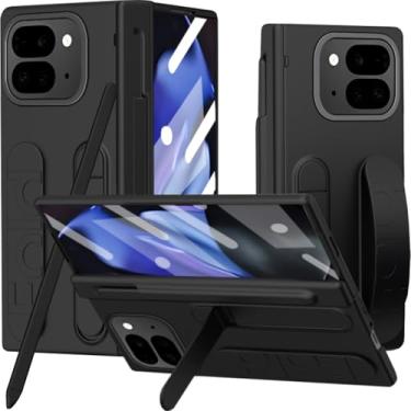 Imagem de NINKI Capa dobrável S Pen para Google Pixel 10 Pro com alça e suporte, capa protetora de tela rígida à prova de choque para Google Pixel 10 Pro com compartimento para caneta e suporte, masculina