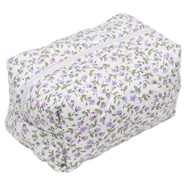 Imagem de Bolsa de maquiagem portátil bolsa de maquiagem fofa de grande capacidade bolsa de maquiagem floral estética com zíper bolsa de maquiagem acolchoada para viagens, armazenamento de maquiagem e papelaria