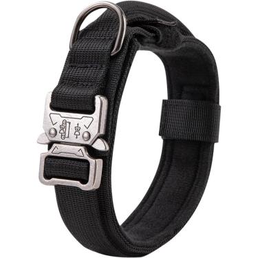 Imagem de Coleira De Cachorro Tática Militar Ajustável Coleira De Cachorro De Nylon Durável Com Alça De Controle E Coleira De Cachorro Com Fivela De Metal Resistente, Black, XL neck 55-63cm