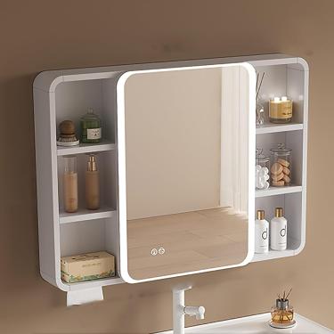 Imagem de Armário De Remédios Com Espelho E Prateleiras, Armário De Armazenamento De Banheiro Montado Na Parede, Espelho De Vaidade Com Armazenamento Antiembaçante, Pra, One Color, 60 * 70cm/23 * 27in