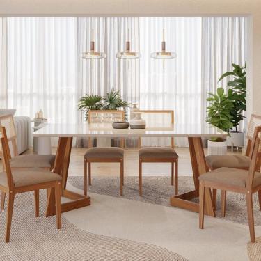 Imagem de Conjunto Sala de Jantar Caju 180cm com 6 Cadeiras Palmas Off White/ Bege