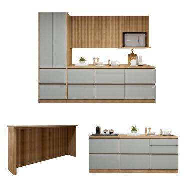 Imagem de Cozinha Completa Modulada 8 Peças 11 Portas 10 Gavetas com Rodapé Norten Marrom/Verde