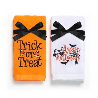 Imagem de Toalhas de mão Maracco Halloween 100% algodão 14x29cm Conjunto de 2