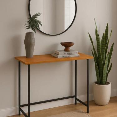 Imagem de Mesa Dobravel Star Multiuso Escrivaninha Aparador Nature Preto Montada