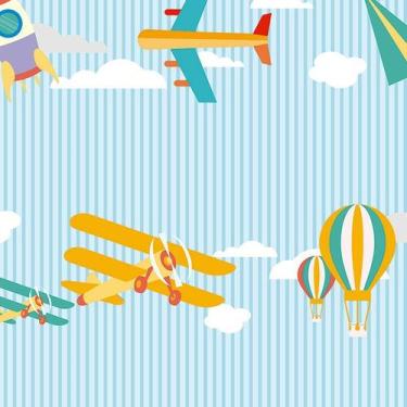 Imagem de Papel de Parede Adesivo Infantil Aviões e Foguetes - 042 - Multimpress