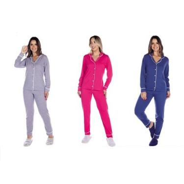 Imagem de 3 Pijamas Americanos Abertos Botões Feminino Adulto Inverno - Nannamia