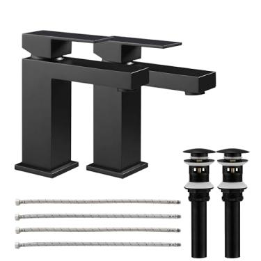 Imagem de ALWEN Torneira de banheiro preto fosco 2 peças, torneiras de banheiro para pia 1 furo, torneira única com certificação CEC e cUPC sem chumbo com toque de drenagem pop-up na torneira da pia do banheiro
