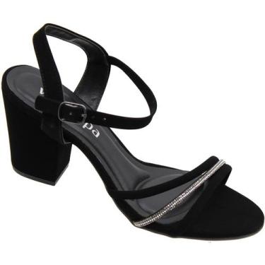 Imagem de Sandália Via Scarpa Nobuck Fivela Salto Grosso Médio Feminina, Preto, 