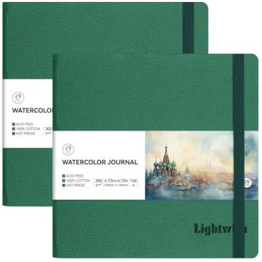 Imagem de Lightwish Caderno de desenho quadrado em aquarela, pacote com 2, total de 40 folhas, 100% algodão, 300 gsm/63,5 kg, sem ácido, diário de papel aquarela para artistas, adultos, estudantes, 12 x 12 cm