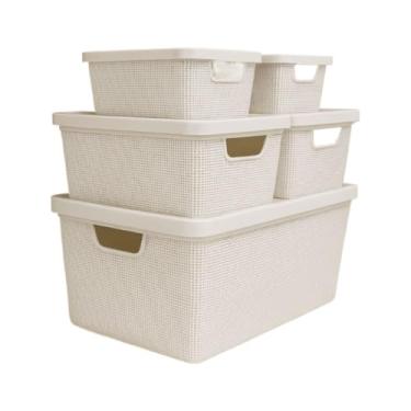 Imagem de Cesto Organizador com Tampa Caixa Organizadora de Plástico Multiuso Cesta Organizadora para Armazenamento Caixas Organizadoras(BRANCO)