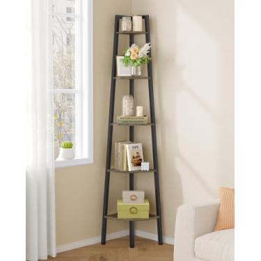 Imagem de Prateleira de canto Hoctieon, escada rústica de 5 níveis, cinza indust