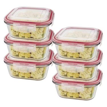 Imagem de Kit 6 Potes De Vidro Hermético Quadrado Tampa Lock Marmita Mantimento 