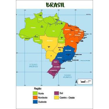 Imagem de Banner De Lona Escolar Mapa do Brasil Regiões - 85x60cm - Fabrika de F