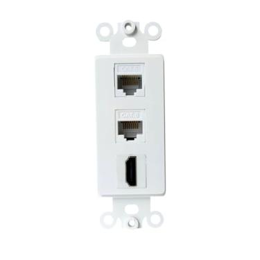 Imagem de BUPLDET 1 HDMI e 2 portas Ethernet CAT6 Decora placa de parede branca - HDMI RJ45 Keystone Jack Inserção para placa de cobertura de tamanho médio/grande