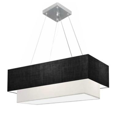Imagem de Lustre Pendente Retangular Vivare Md-4138 Cúpula Em Tecido 70x30cm X 60x25cm - Bivolt Preto-branco 127/220v