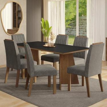 Imagem de Conjunto Sala de Jantar Tampo de Madeira 6 Cadeiras Rustic/Preto/Silve