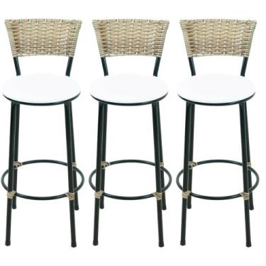 Imagem de Kit 3 banquetas alta cozinha balcão area casa - ESPAÇO JUNCO, BRANCO