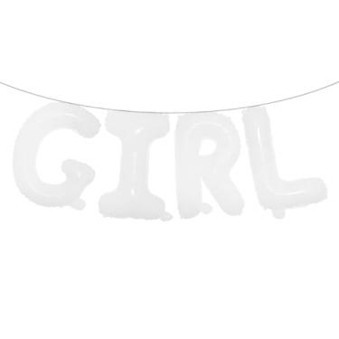 Imagem de Letras de banner de balão de 40,6 cm para meninos ou meninas | Balões reveladores de gênero, decorações de revelação de gênero | Decorações de chá de bebê (menina branca)