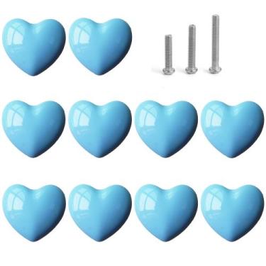 Imagem de Knobs de gaveta de coração de cerâmica Perphin Blue, pacote com 10