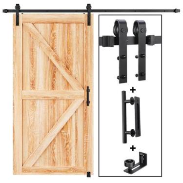 Imagem de Kit de hardware para portas de celeiro EaseLife 8 pés Black Steel Slid