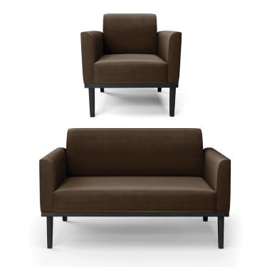 Imagem de Sofá Namoradeira com Poltrona Base de Madeira Fixa Preto Marisa Suede Marrom  D03 - D'Rossi