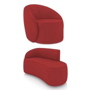 Imagem de Sofá 2 Lugares Orgânico 140cm Morgan e Poltrona Lua Veludo Marsala D03 - D'Rossi