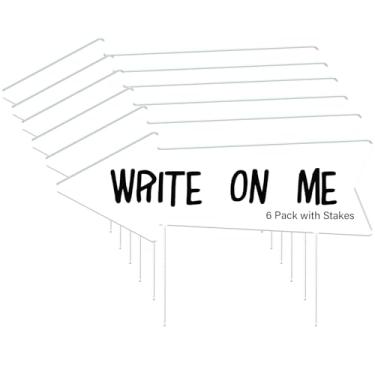 Imagem de Sinais de seta em branco com estacas – Pacote com 6 placas de 43 x 15 cm, branco, direcional, para venda de quintal, This Way, para vendas de imóveis, casamentos, festas de aniversário, gramado